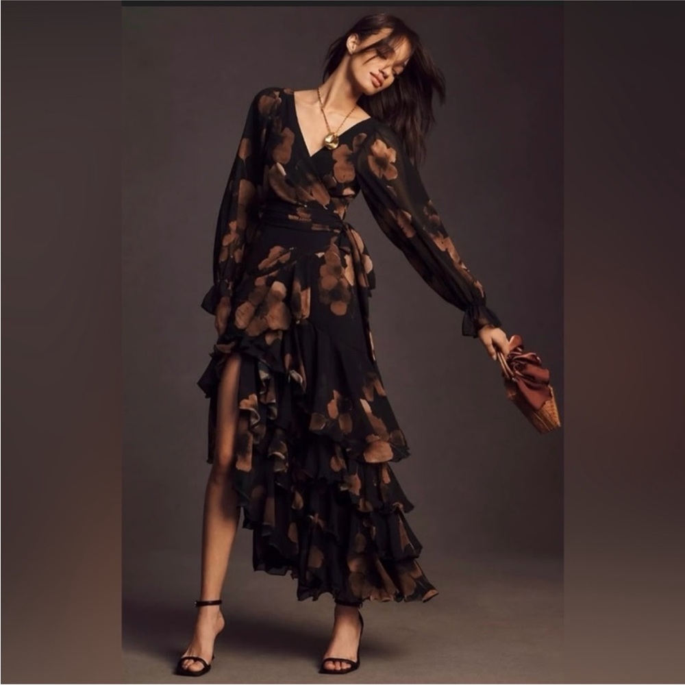 Anthropologie Black and Brown High Low Dress